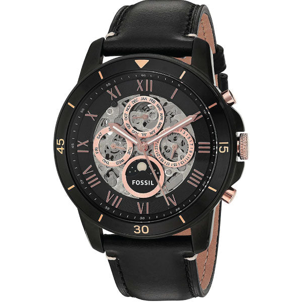 Shop Authentic Fossil Grant Sport Automatic Skeleton Black Dial Black Leather Strap Watch for Men - ME3138 - Luxxuri