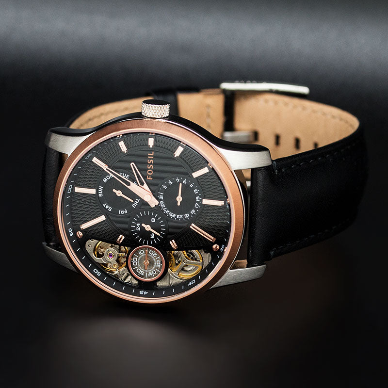  Shop Authentic Fossil Twist Multi-Function Chronograph Black Dial Black Leather Strap Watch for Men - ME1099 - Luxxuri