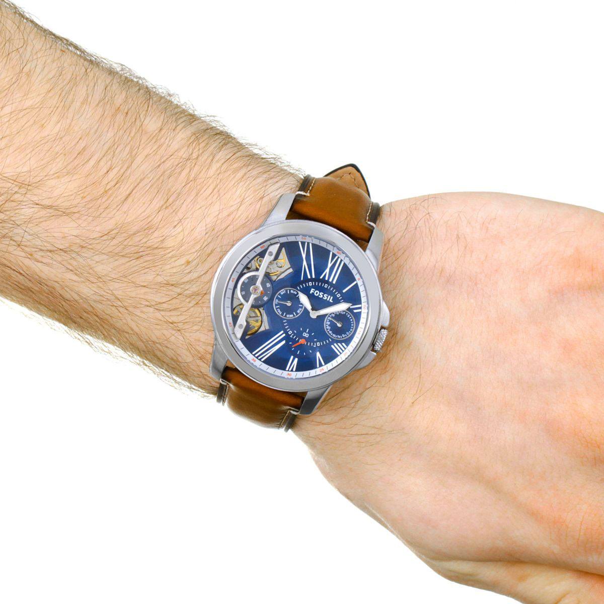  Shop Authentic Fossil Grant Twist Multifunction Blue Dial Brown Leather Strap Watch for Men - ME1161 - Luxxuri