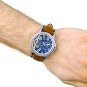  Shop Authentic Fossil Grant Twist Multifunction Blue Dial Brown Leather Strap Watch for Men - ME1161 - Luxxuri