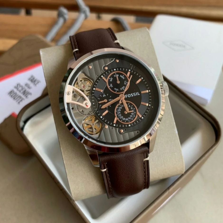  Shop Authentic Fossil Townsman Automatic Black Dial Brown Leather Strap Watch for Men -  ME1163 - Luxxuri