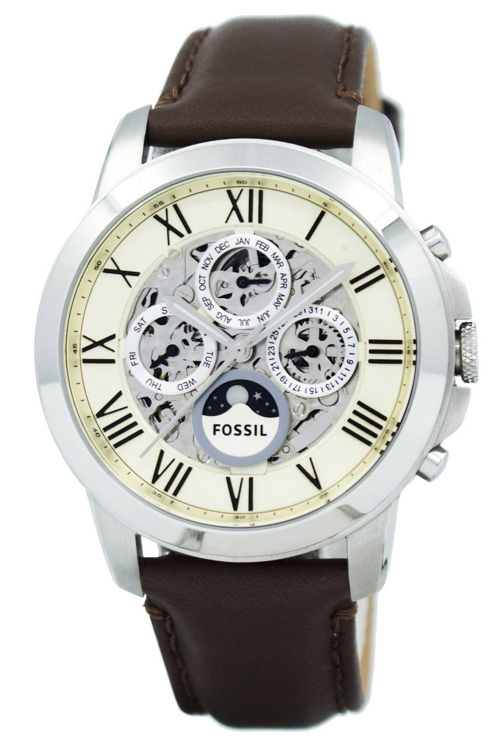  Shop Authentic Fossil Grant Automatic White Dial Brown Leather Strap Watch for Men -  ME3027 - Luxxuri