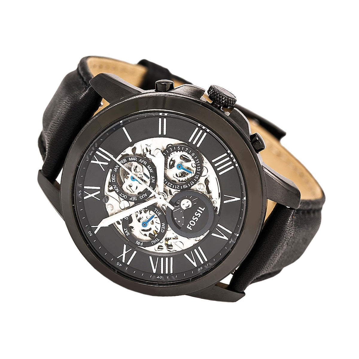  Shop Authentic Fossil Grant Automatic Black Dial Black Leather Strap Watch for Men - ME3028 - Luxxuri