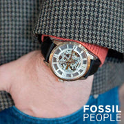  Shop Authentic Fossil Townsman Automatic Skeleton Silver Dial Black Leather Strap Watch for Men - ME3041 - Luxxuri