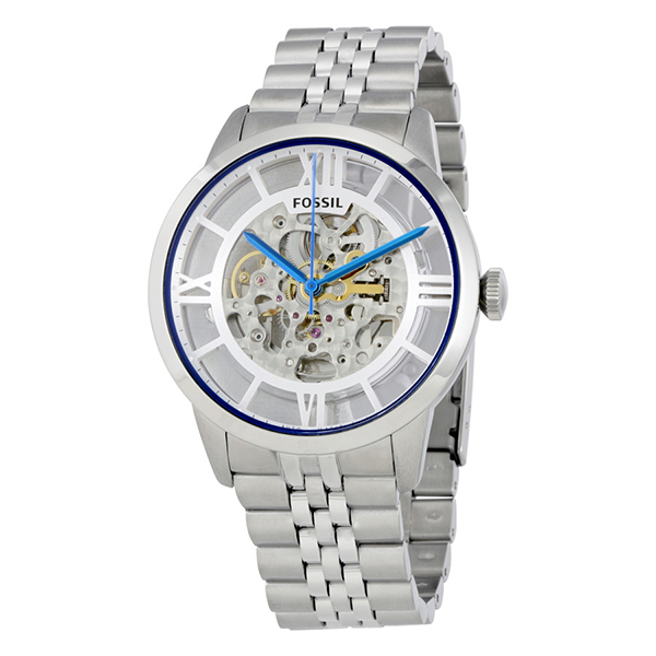  Shop Authentic Fossil Townsman Automatic Skeleton Silver Dial Silver Steel Strap Watch for Men - ME3044 - Luxxuri