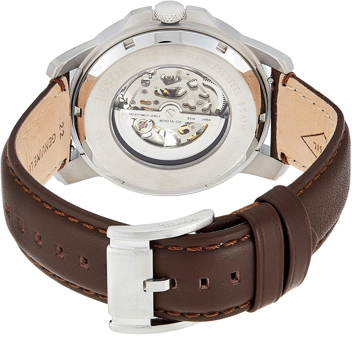  Shop Authentic Fossil Grant Automatic White Dial Brown Leather Strap Watch for Men - ME3052 - Luxxuri