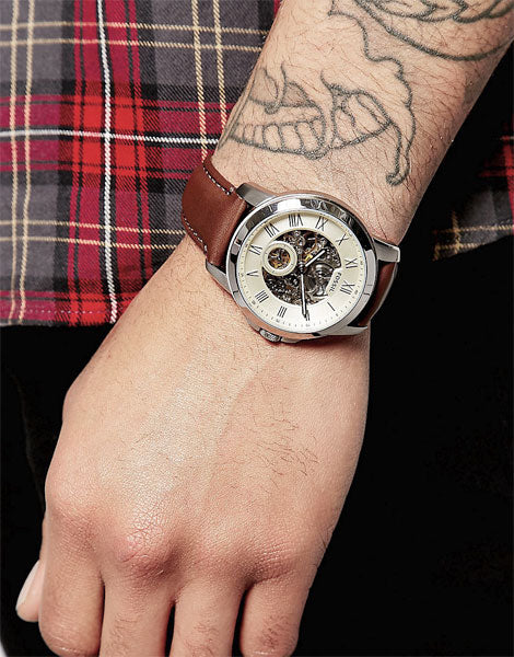  Shop Authentic Fossil Grant Automatic White Dial Brown Leather Strap Watch for Men - ME3052 - Luxxuri