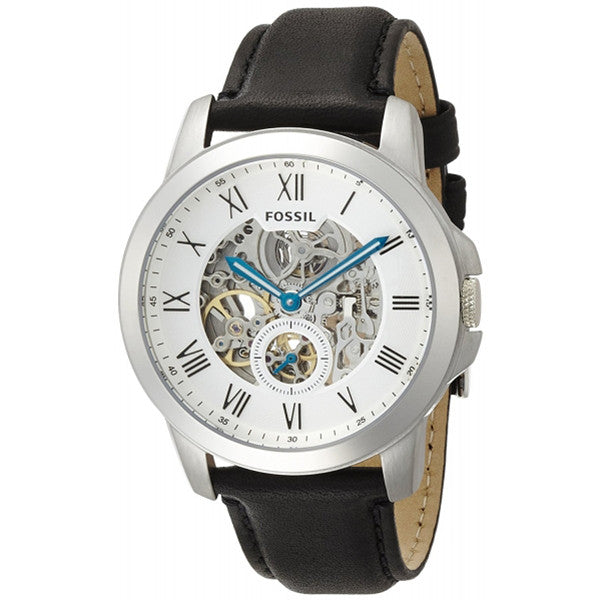  Shop Authentic Fossil Grant Skeleton White Dial Black Leather Strap Watch for Men -  ME3053 - Luxxuri