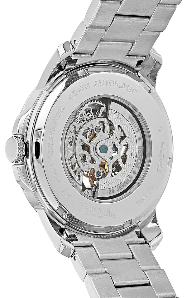 Shop Authentic Fossil Grant Automatic Skeleton Black Dial Silver Steel Strap Watch for Men - ME3103 - Luxxuri