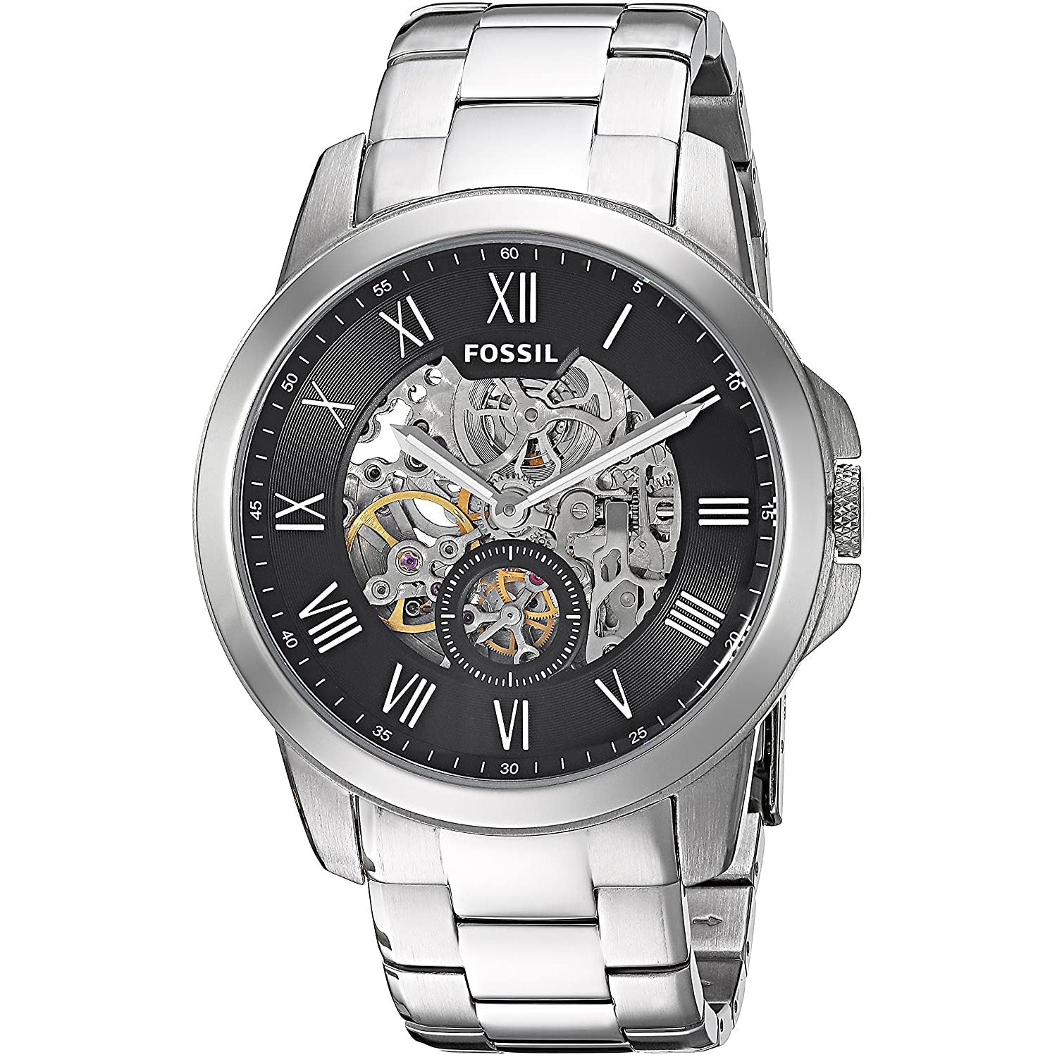  Shop Authentic Fossil Grant Skeleton Black Dial Silver Steel Strap Watch for Men - ME3055 - Luxxuri