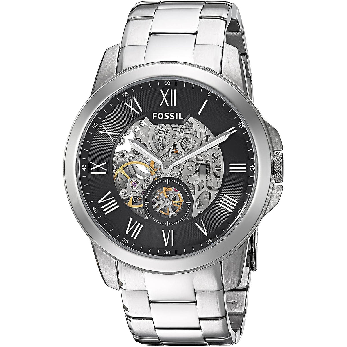  Shop Authentic Fossil Grant Skeleton Black Dial Silver Steel Strap Watch for Men - ME3055 - Luxxuri