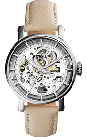  Shop Authentic Fossil Boyfriend Automatic Skeleton Silver Dial White Leather Strap Watch for Women - ME3069 - Luxxuri