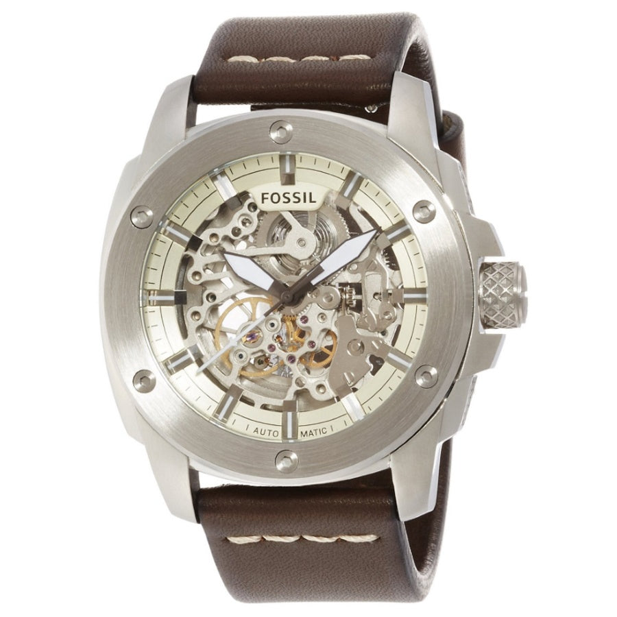  Shop Authentic Fossil Modern Machine Automatic Skeleton White Dial Brown Leather Strap Watch for Women - ME3083 - Luxxuri