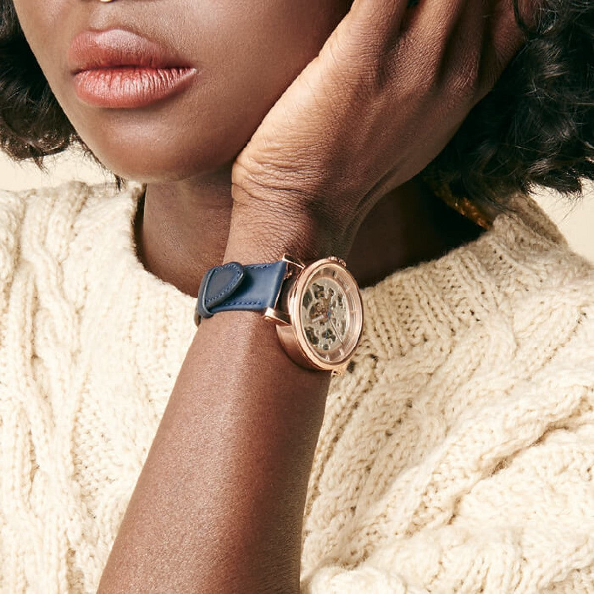  Shop Authentic Fossil Original Boyfriend Skeleton White Dial Blue Leather Strap Watch for Women - ME3086 - Luxxuri
