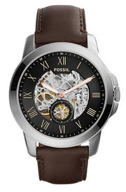  Shop Authentic Fossil Grant Automatic Skeleton Black Dial Brown Leather Strap Watch for Men - ME3095 - Luxxuri