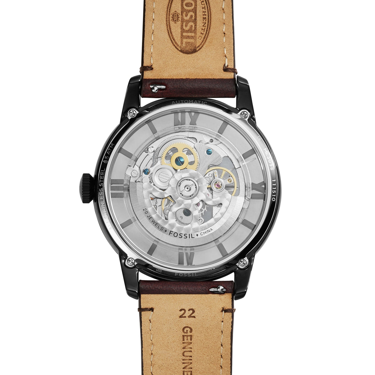  Shop Authentic Fossil Townsman Automatic Skeleton Brown Dial Brown Leather Strap Watch for Men - ME3098 - Luxxuri