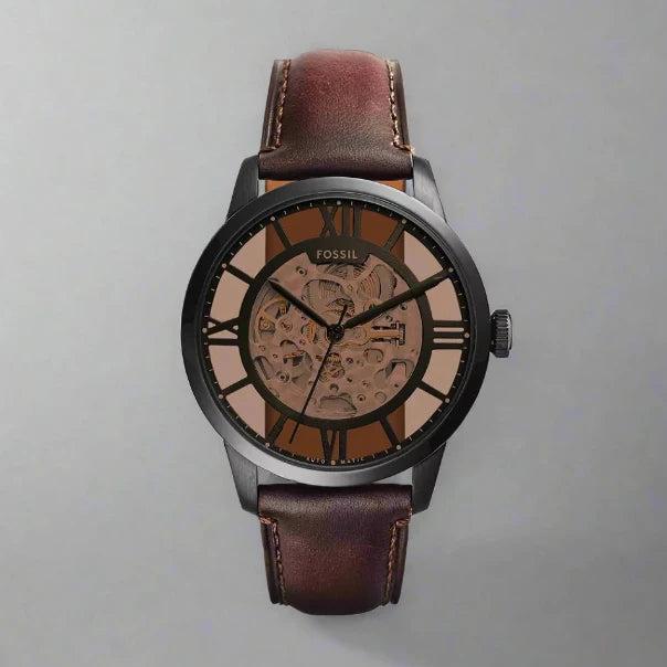 Shop Authentic Fossil Townsman Automatic Skeleton Brown Dial Brown Leather Strap Watch for Men - ME3098 - Luxxuri