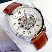  Shop Authentic Fossil Grant Automatic Beige Skeleton Dial Brown Leather Strap Watch for Men - ME3099 - Luxxuri
