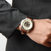  Shop Authentic Fossil Grant Automatic Beige Skeleton Dial Brown Leather Strap Watch for Men - ME3099 - Luxxuri