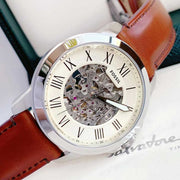  Shop Authentic Fossil Grant Automatic Beige Skeleton Dial Brown Leather Strap Watch for Men - ME3099 - Luxxuri