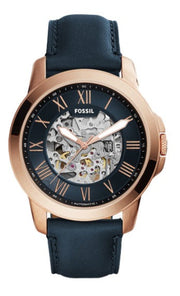  Shop Authentic Fossil Grant Automatic Skeleton Blue Dial Blue Leather Strap Watch for Men - ME3102 - Luxxuri