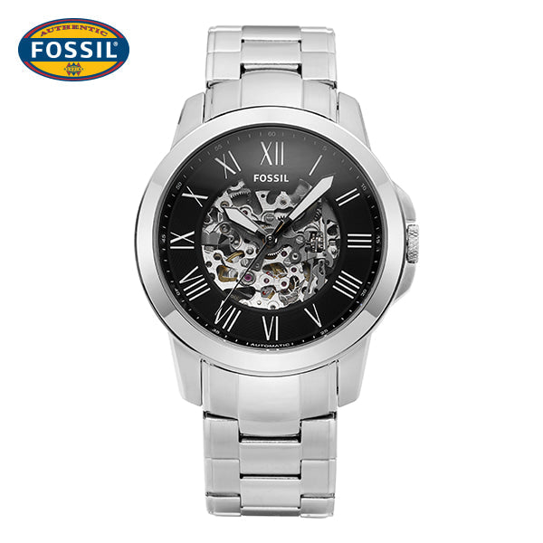  Shop Authentic Fossil Grant Automatic Skeleton Black Dial Silver Steel Strap Watch for Men - ME3103 - Luxxuri