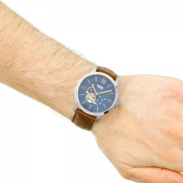  Shop Authentic Fossil Townsman Automatic Blue Dial Brown Leather Strap Watch for Men - ME3110 - Luxxuri