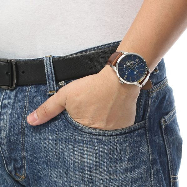  Shop Authentic Fossil Townsman Automatic Blue Dial Brown Leather Strap Watch for Men - ME3110 - Luxxuri