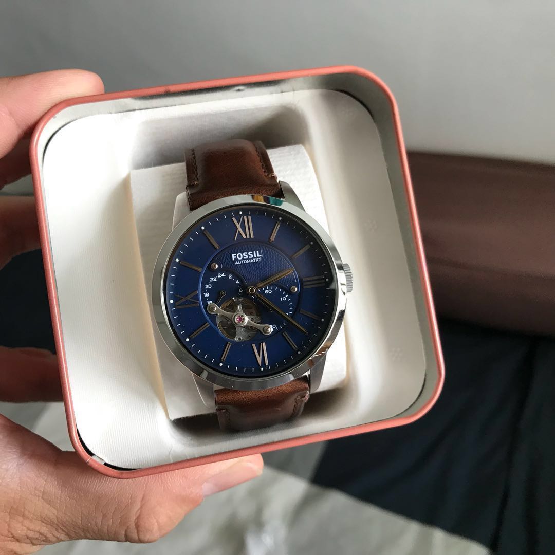  Shop Authentic Fossil Townsman Automatic Blue Dial Brown Leather Strap Watch for Men - ME3110 - Luxxuri