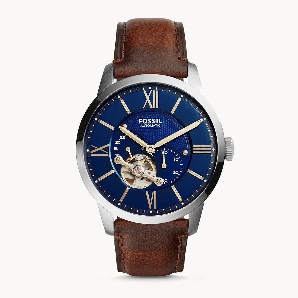  Shop Authentic Fossil Townsman Automatic Blue Dial Brown Leather Strap Watch for Men - ME3110 - Luxxuri