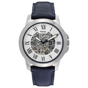 Shop Authentic Fossil Grant Automatic Skeleton Silver Dial Blue Leather Strap Watch for Men - ME3111 - Luxxuri