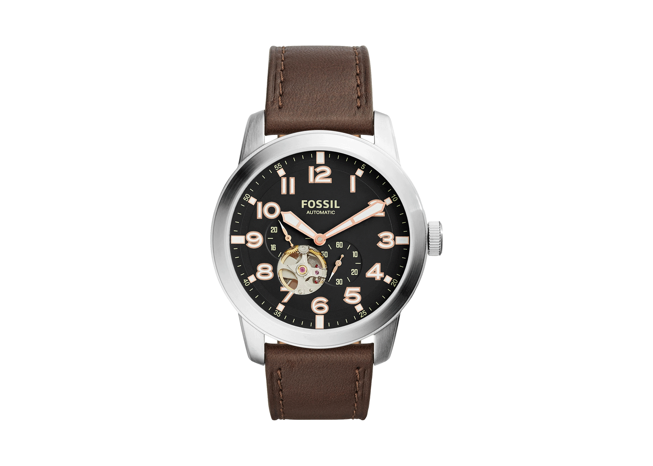  Shop Authentic Fossil Pilot 54 Automatic Black Dial Brown Leather Strap Watch for Men - ME3118 - Luxxuri