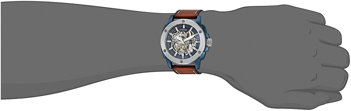  Shop Authentic Fossil Modern Machine Automatic Skeleton Silver Dial Brown Leather Strap Watch for Men - ME3135 - Luxxuri