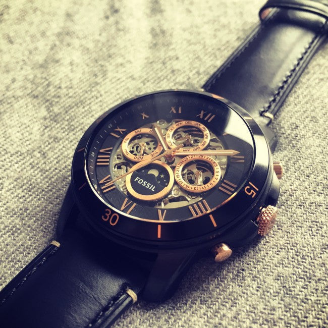  Shop Authentic Fossil Grant Sport Automatic Skeleton Black Dial Black Leather Strap Watch for Men - ME3138 - Luxxuri