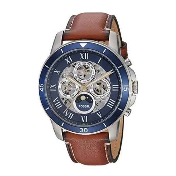  Shop Authentic Fossil Grant Sport Automatic Skeleton Blue Dial Brown Leather Strap Watch for Men - ME3140 - Luxxuri