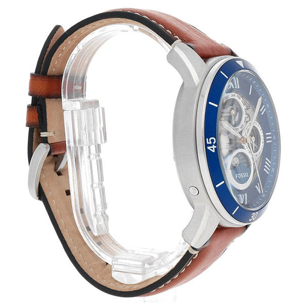  Shop Authentic Fossil Grant Sport Automatic Skeleton Blue Dial Brown Leather Strap Watch for Men - ME3140 - Luxxuri