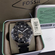  Shop Authentic Fossil Crewmaster Sports Automatic Black Dial Black Leather Strap Watch for Men - ME3148 - Luxxuri