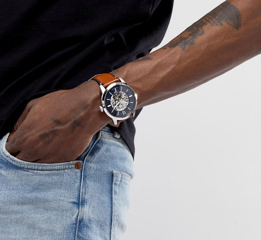  Shop Authentic Fossil Townsman Automatic Skeleton Blue Dial Brown Leather Strap Watch for Men - ME3154 - Luxxuri