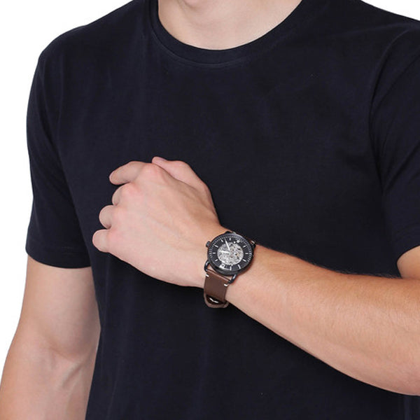  Shop Authentic Fossil Commuter Automatic Black Dial Brown Leather Strap Watch for Men - ME3158 - Luxxuri