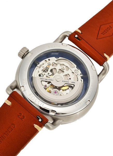  Shop Authentic Fossil Commuter Automatic Skeleton Blue Dial Brown Leather Strap Watch for Men - ME3159 - Luxxuri
