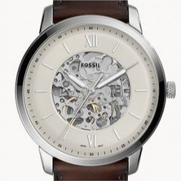  Shop Authentic Fossil Neutra Automatic Skeleton White Dial Brown Leather Strap Watch for Men - ME3184 - Luxxuri