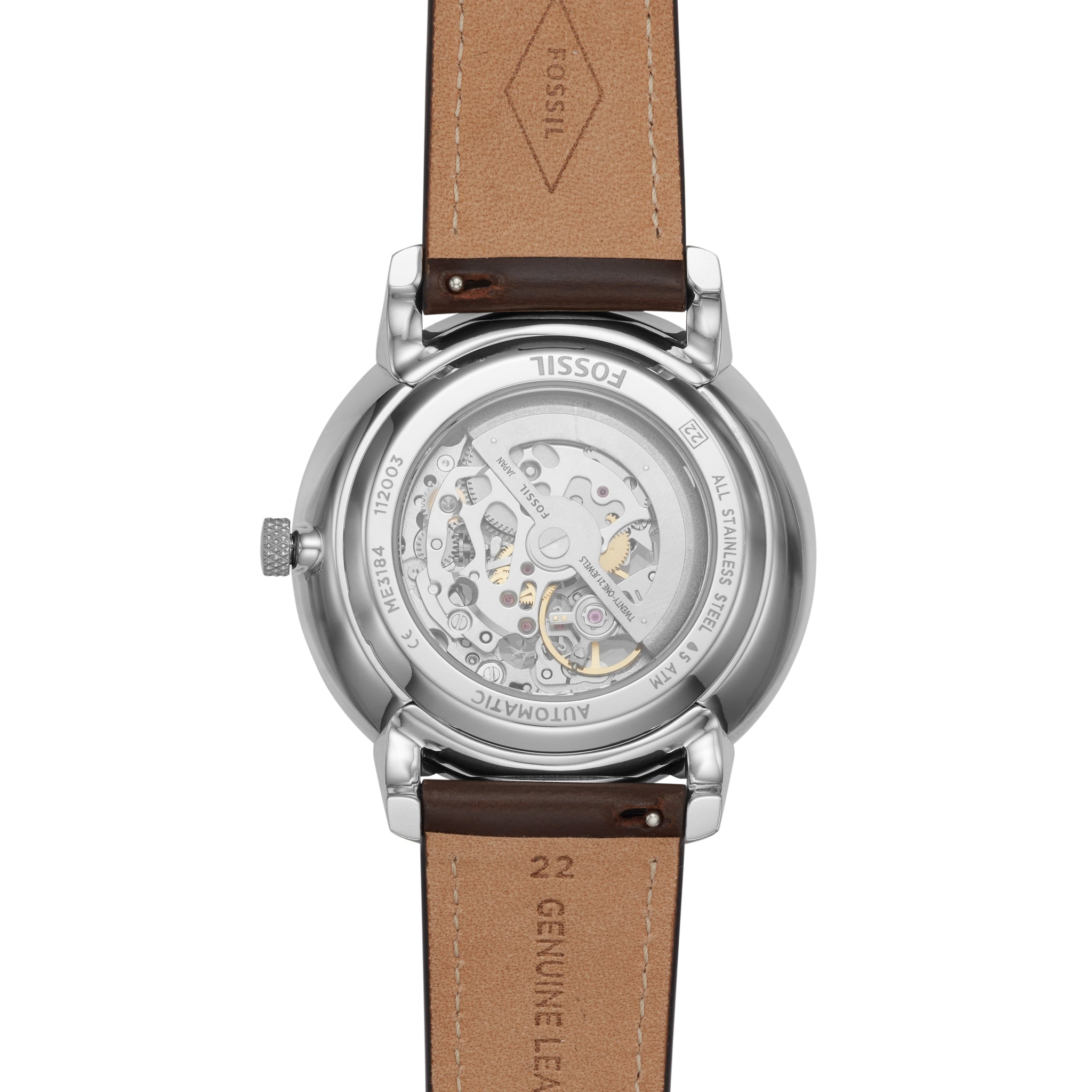  Shop Authentic Fossil Neutra Automatic Skeleton White Dial Brown Leather Strap Watch for Men - ME3184 - Luxxuri
