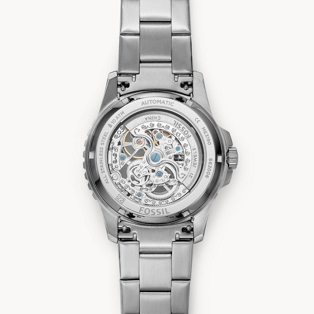  Shop Authentic Fossil FB-01 Automatic Skeleton Black Dial Silver Steel Strap Watch for Men - ME3190 - Luxxuri