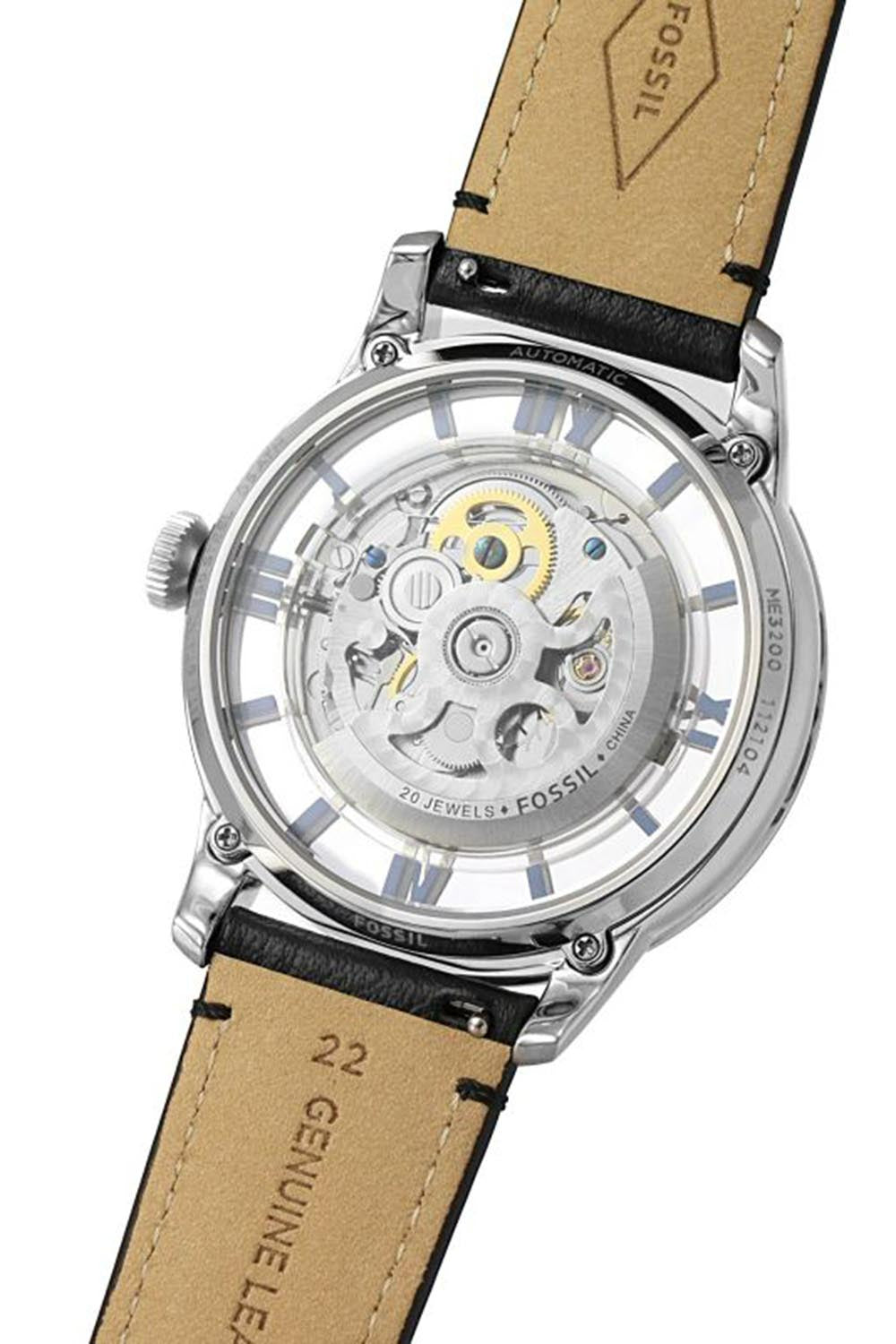  Shop Authentic Fossil Townsman Automatic Skeleton Blue Dial Black Leather Strap Watch for Men - ME3200 - Luxxuri