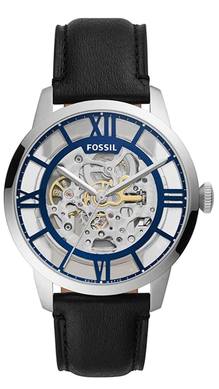 Shop Authentic Fossil Townsman Automatic Skeleton Blue Dial Black Leather Strap Watch for Men - ME3200 - Luxxuri