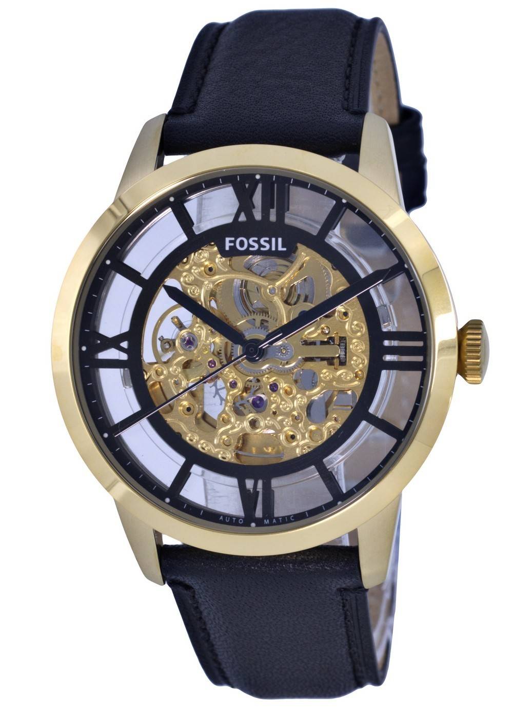  Shop Authentic Fossil Townsman Automatic Skeleton Black Dial Black Leather Strap Watch for Men - ME3210 - Luxxuri