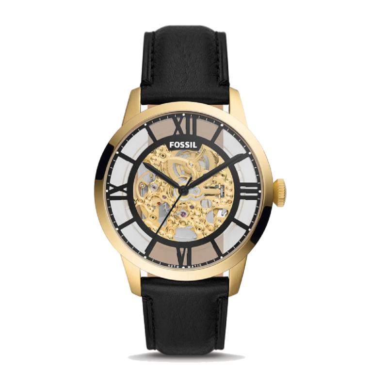  Shop Authentic Fossil Townsman Automatic Skeleton Black Dial Black Leather Strap Watch for Men - ME3210 - Luxxuri