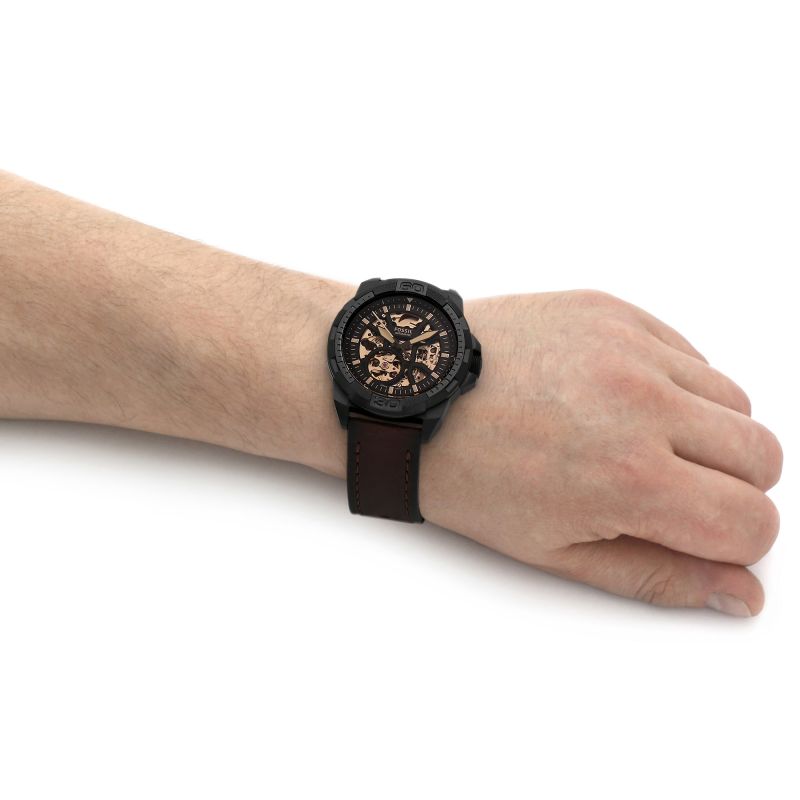  Shop Authentic Fossil Bronson Automatic Skeleton Black Dial Brown Leather Strap Watch for Men - ME3219 - Luxxuri