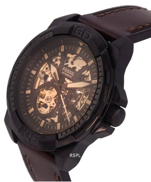  Shop Authentic Fossil Bronson Automatic Skeleton Black Dial Brown Leather Strap Watch for Men - ME3219 - Luxxuri