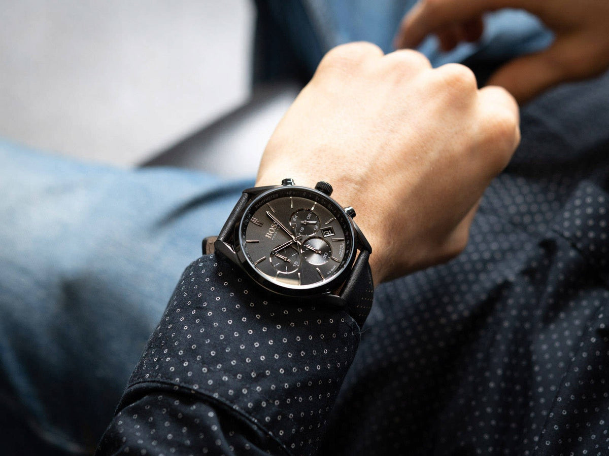  Shop Authentic Hugo Boss Champion Black Dial Black Leather Strap Watch for Men - 1513880 - Luxxuri